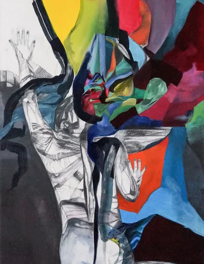 Perspektivsuche, 2014, Acryl, Graphit und Tusche auf Leinwand, 180 x 125 cm