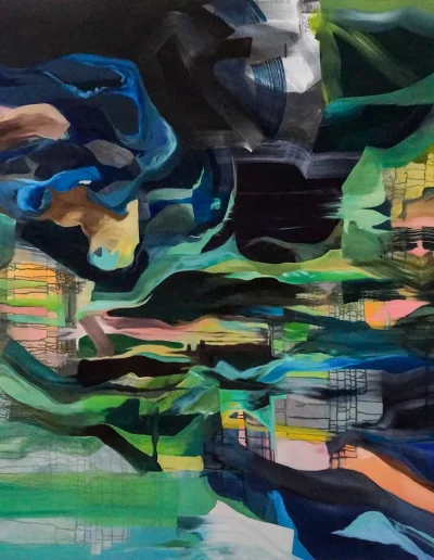 Raumgewucher, 2015, Acryl, Graphit und Öl auf Leinwand, 160 x 200 cm